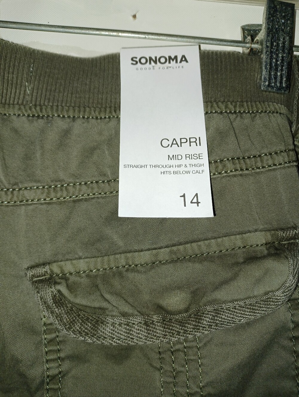NWT New Gorgeous Sonoma Size 14 Olive Capris With Embroidered Floral Design - Picture 5 of 10